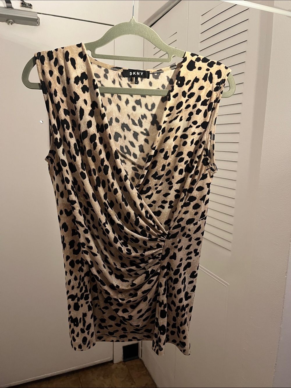 DKNY Beige and Black Leopard-Print Sleeveless Wrap-Style Mini Dress